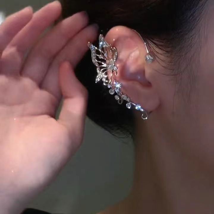 Zircon Butterfly Ear Clip Earrings for Women – No Piercing (Left ear)