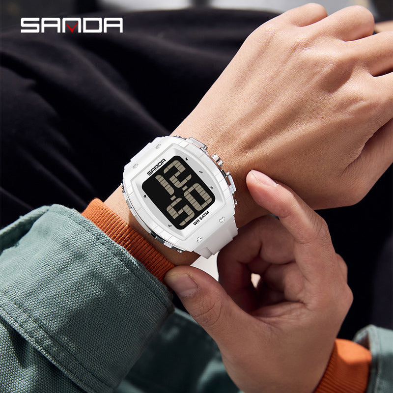 Sanda Digital Barrel Watch – Waterproof Multifunction Student Watch with Voice Time