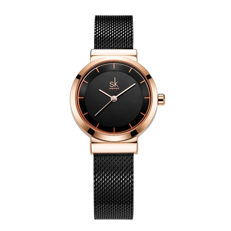 SK Women’s Fashion Quartz Watch – Stainless Steel Mesh Strap, 30M Waterproof Round Dial