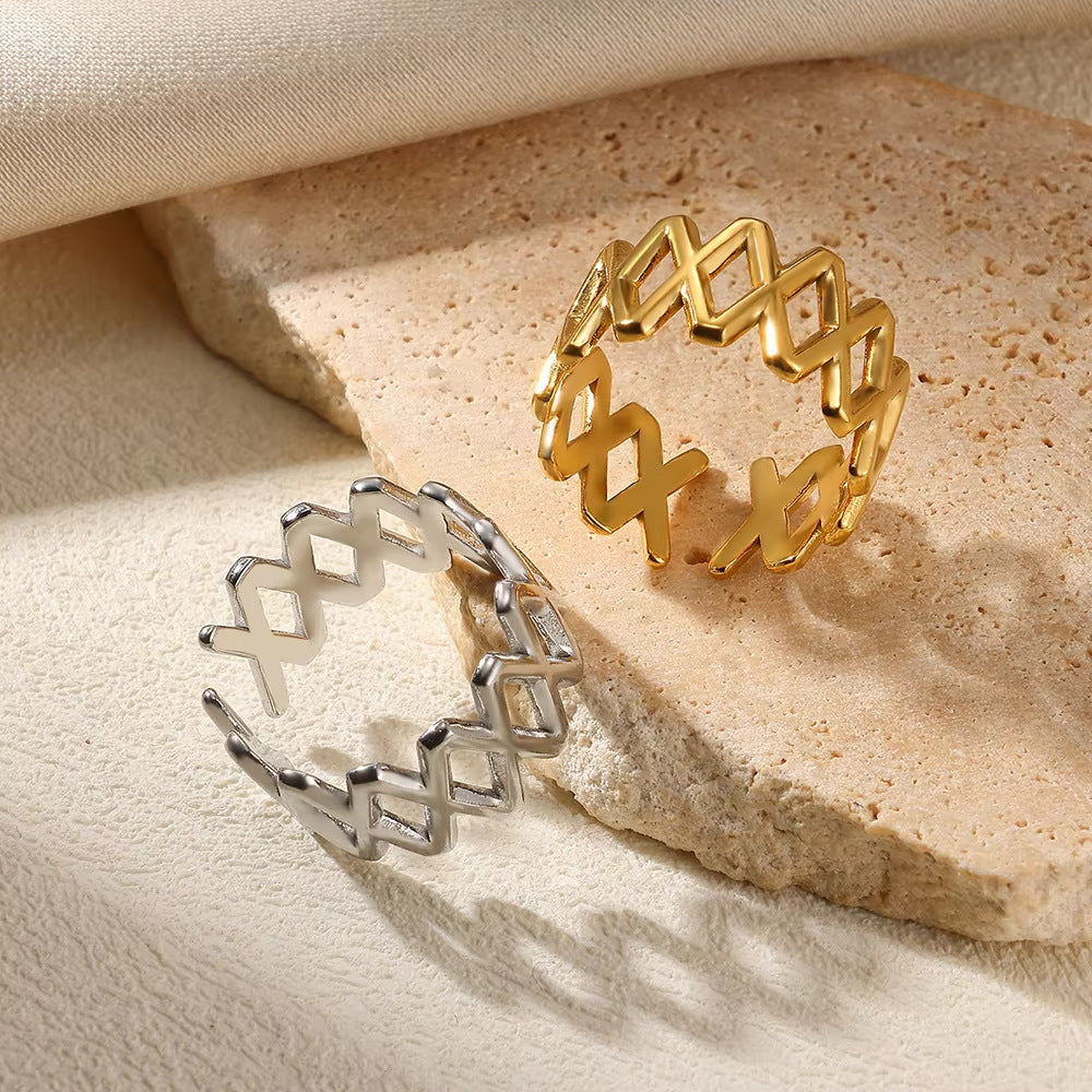 Modern Stainless Steel Pearl Ring – Adjustable Geometric Design, Minimalist Jewelry