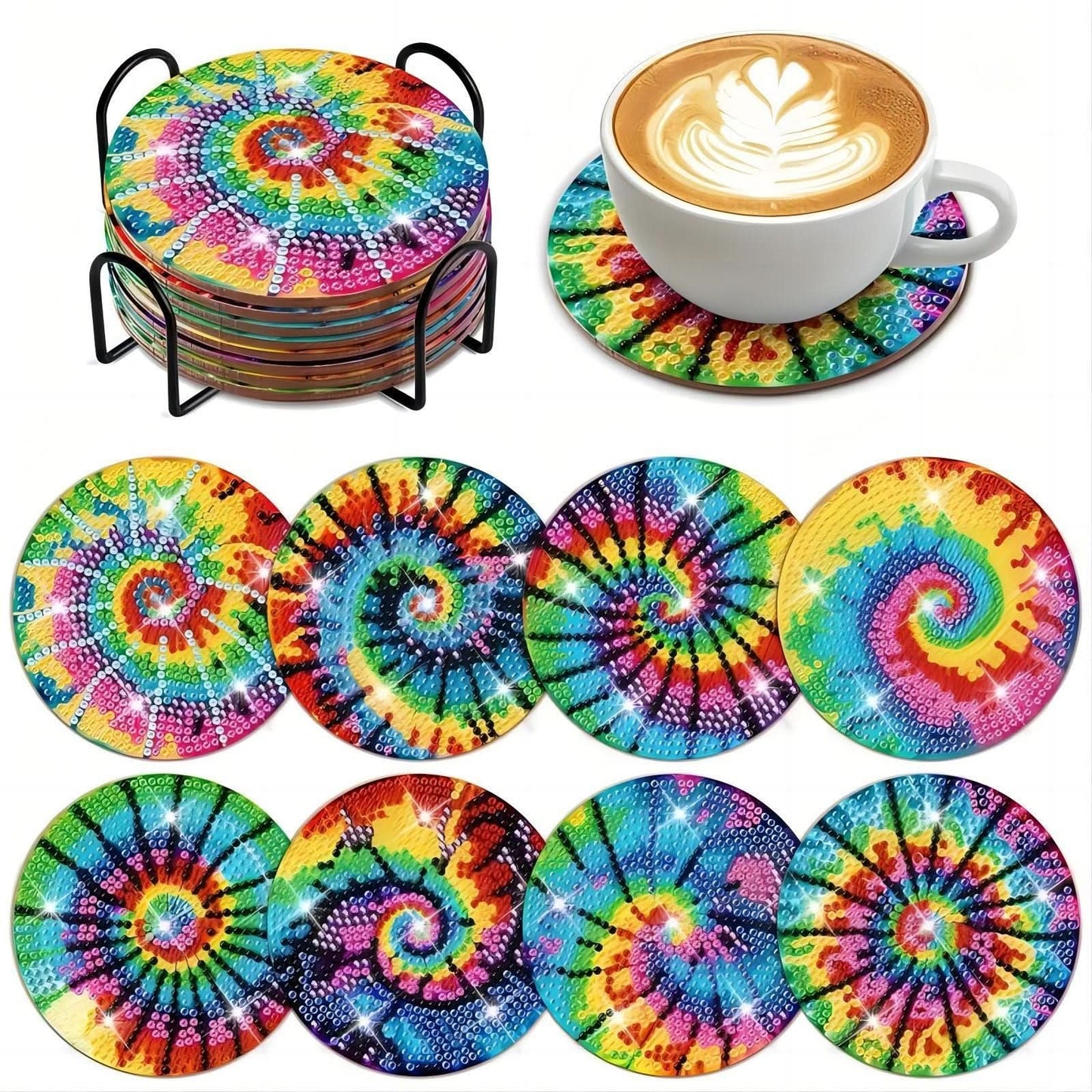 8-Piece DIY Diamond Painting Coasters - Mandala Blue & White Porcelain Design