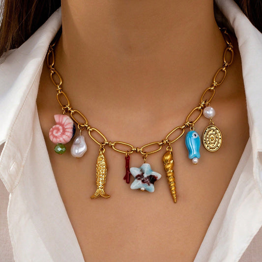 Gold Shell Pendant Necklace – Beach Style Marine Life Jewelry for Women