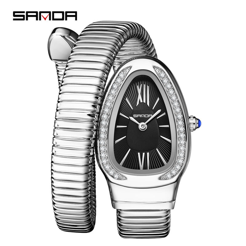 Sanda Women’s Quartz Watch – Snake-Shaped Teardrop Dial with Diamond Accents Timepiece