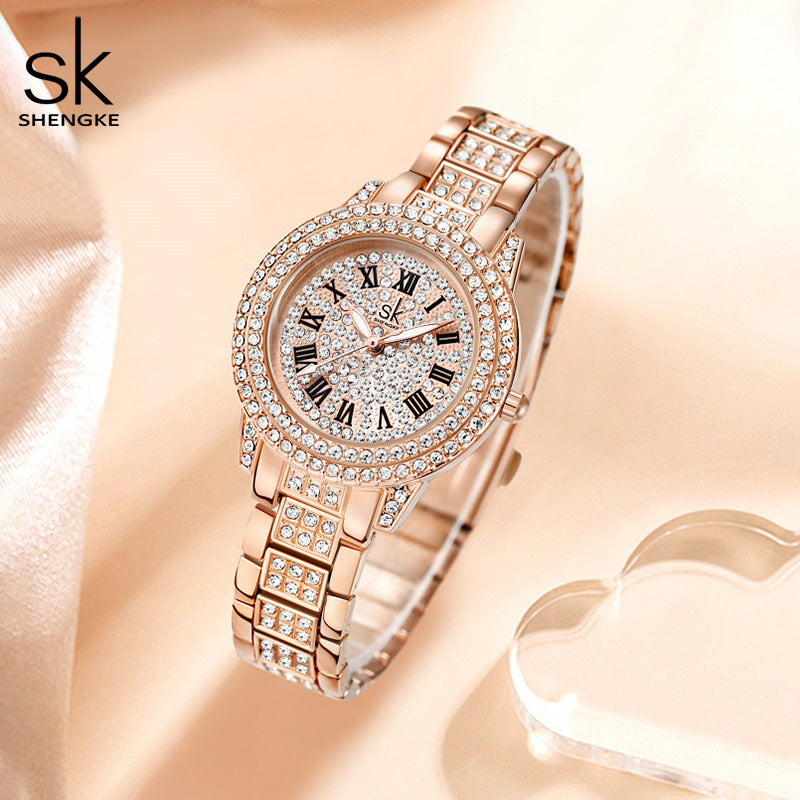 SK Women’s Luxury Quartz Watch – Diamond Accent, 30M Waterproof Business Style