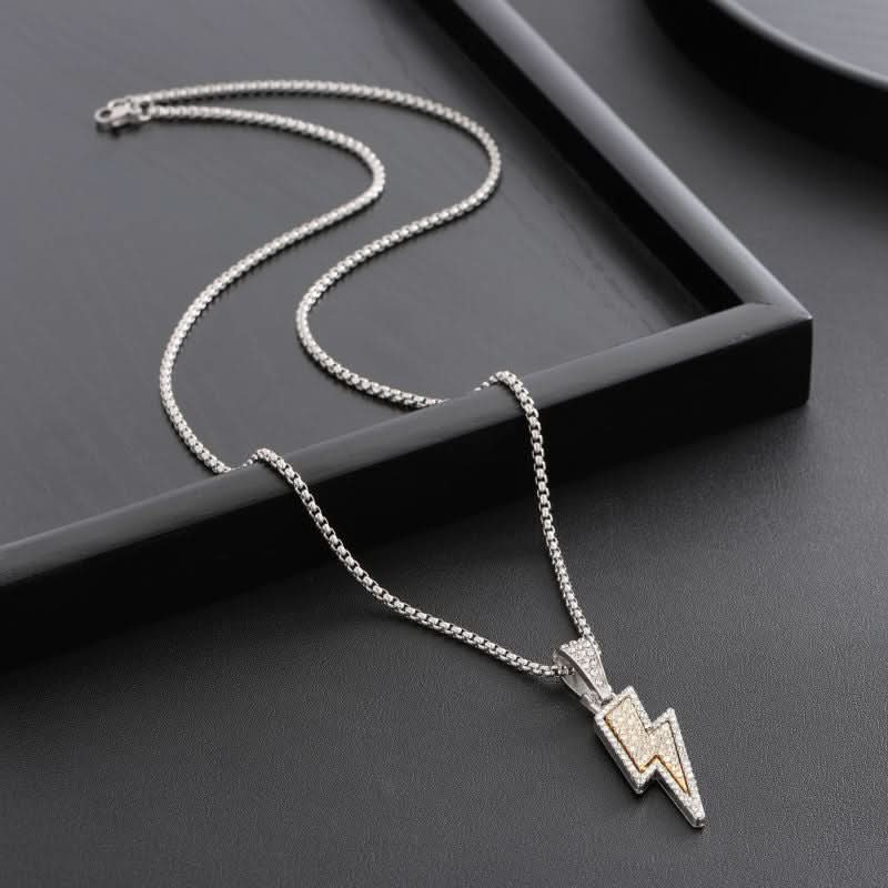 Men’s Hip-Hop Lightning Necklace – Diamond-Studded Chain