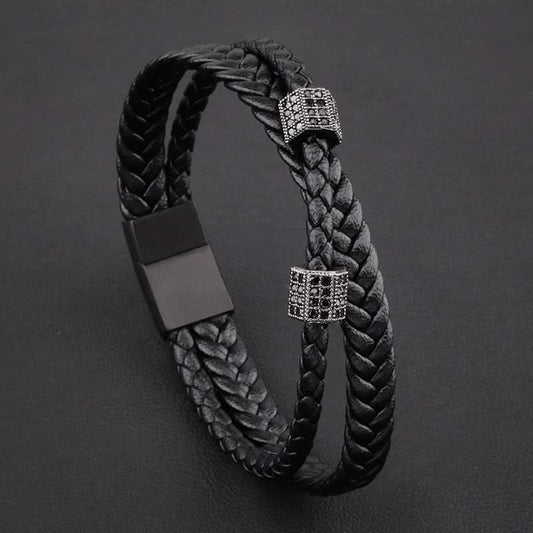 Men’s Stylish Braided Leather Bracelet – Magnetic Clasp Wristband