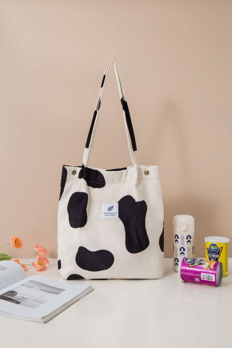 Printed Corduroy Canvas Tote Bag – Trendy, Versatile Design