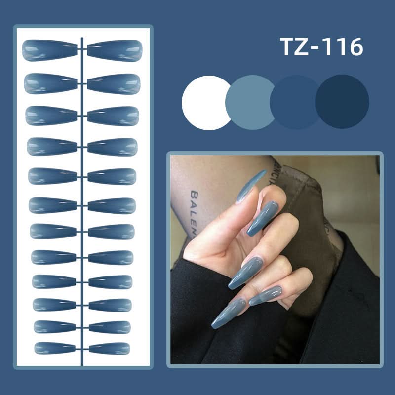 Long Ballet Shiny Trapezoidal Nail Stickers – 24-Piece Solid Color Set