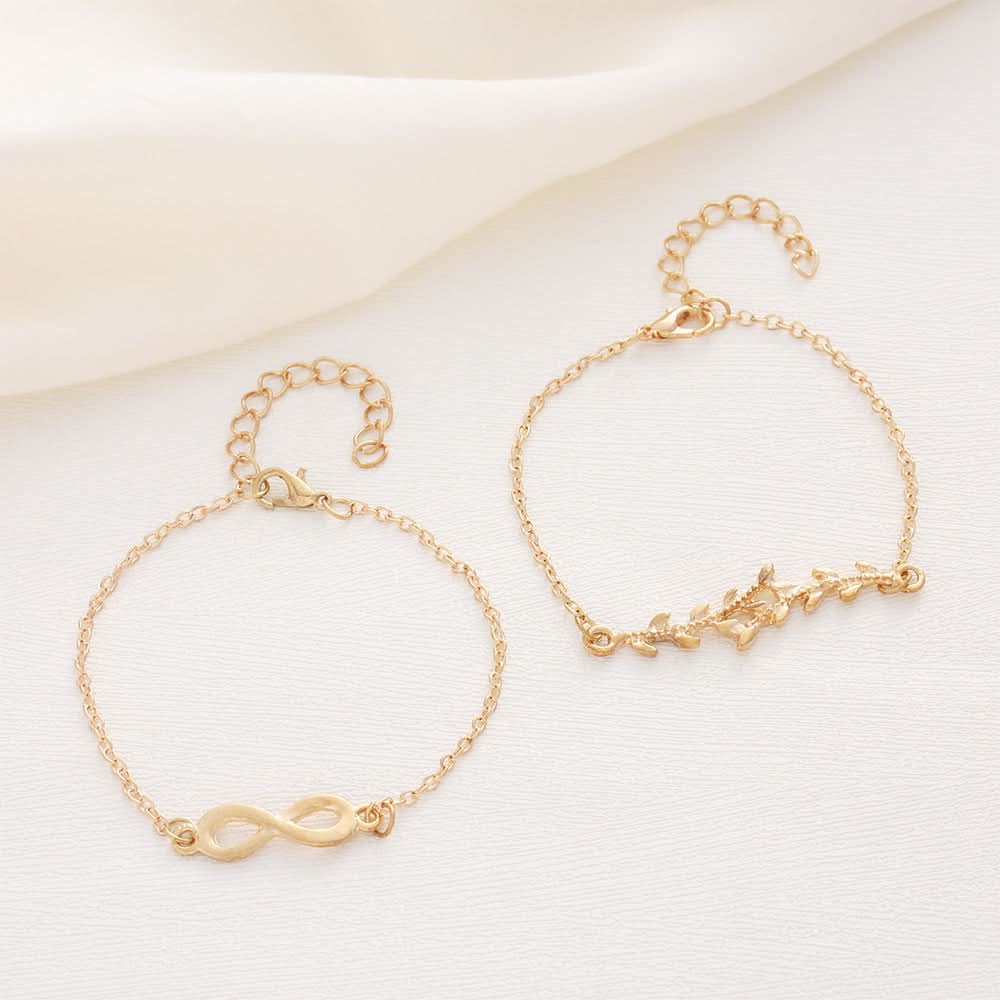 Women’s Rose Gold Bracelet Set – 6-Piece Infinity, Leaf & Diamond Charm Bangles