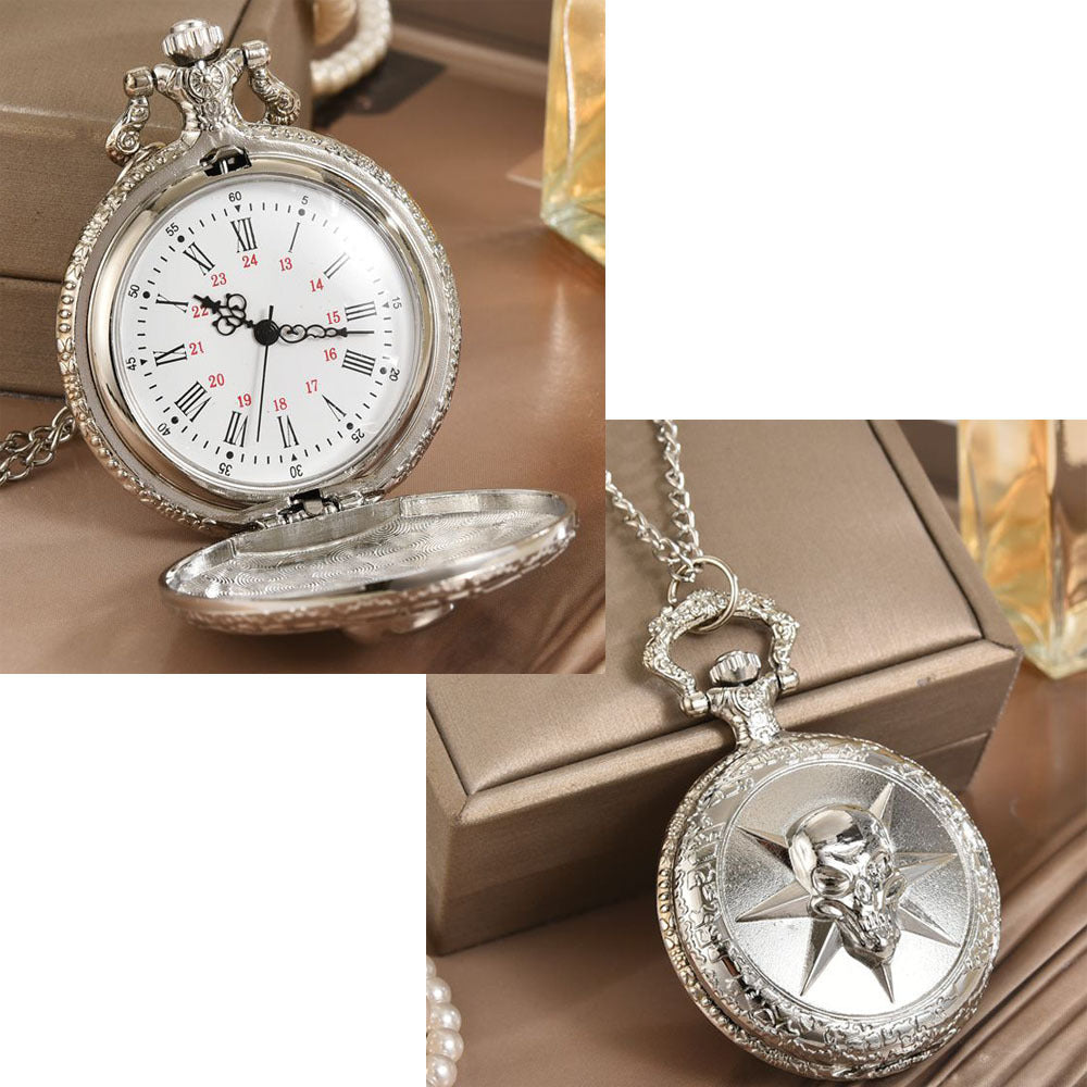 Vintage Silver Pocket Watch Necklace – Classic Quartz Pendant Timepiece