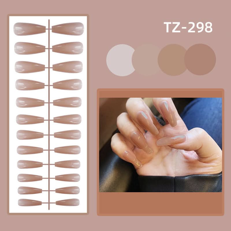 Long Ballet Shiny Trapezoidal Nail Stickers – 24-Piece Solid Color Set