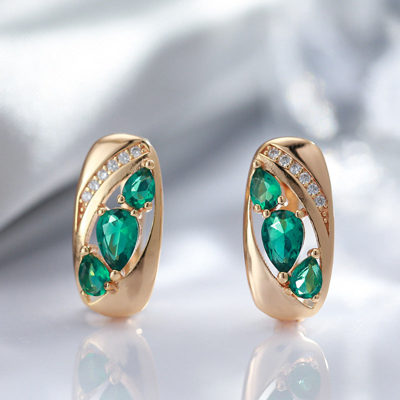 Green Zircon Earrings – Korean Style Geometric Jewelry