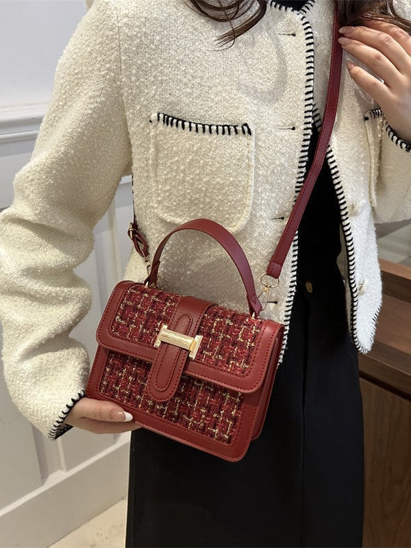 Woven Plaid Small Handbag – Chanel-Inspired PU Crossbody Bag for Women