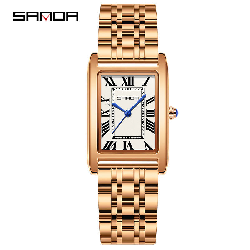SANDA Retro Square Quartz Couple Watch – Waterproof Unisex Watch with Roman Dial