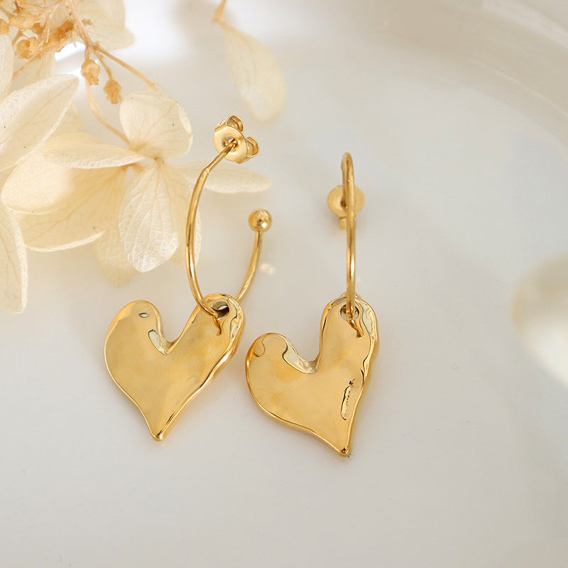 Gold Plated Heart Earrings – Titanium Steel, Geometric Design