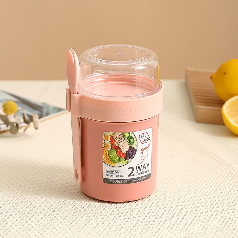 Double-Layer Yogurt & Salad Cup – Portable Breakfast Container with Fork
