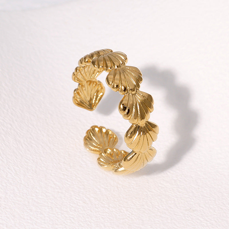 Shell Leaf Adjustable Ring – Elegant Minimalist Stainless Steel Jewelry for Women