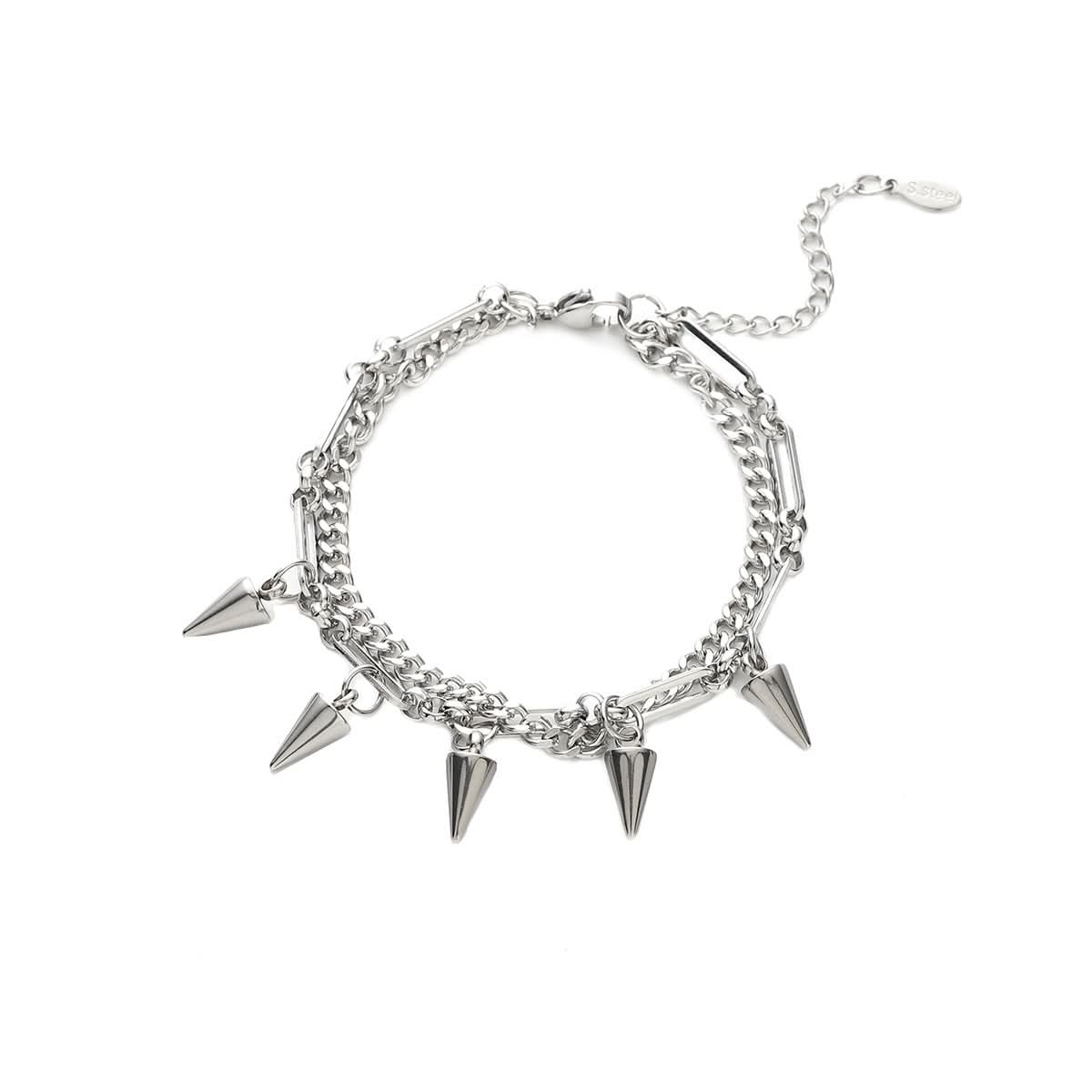 Men’s Stylish Double-Layer Rivet Bracelet – Hip-Hop Tassel Chain