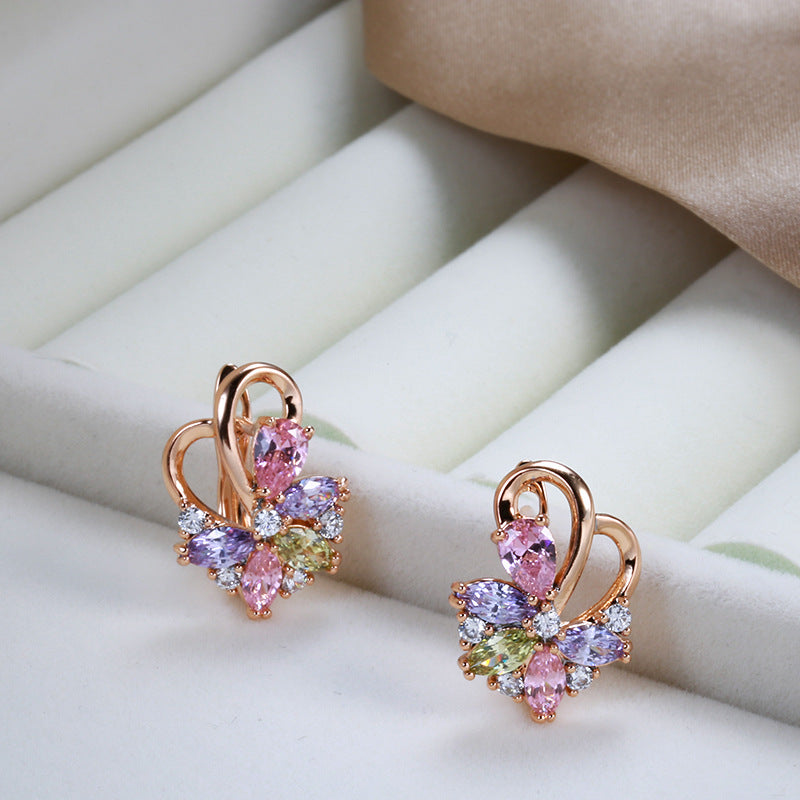 Pink Floral Zircon Earrings – Simple Geometric Jewelry