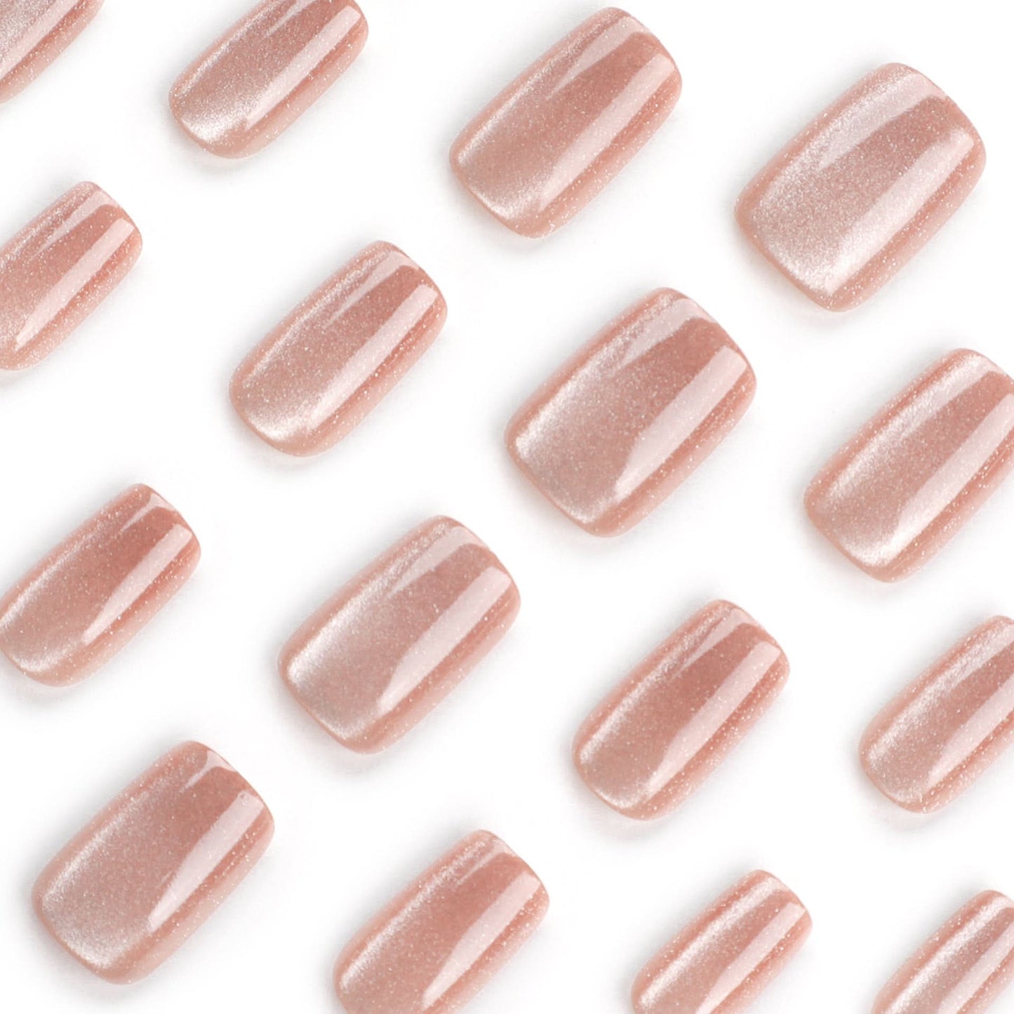 Cat’s Eye Press-On Nails – Short Square, Glossy Finish & Reusable