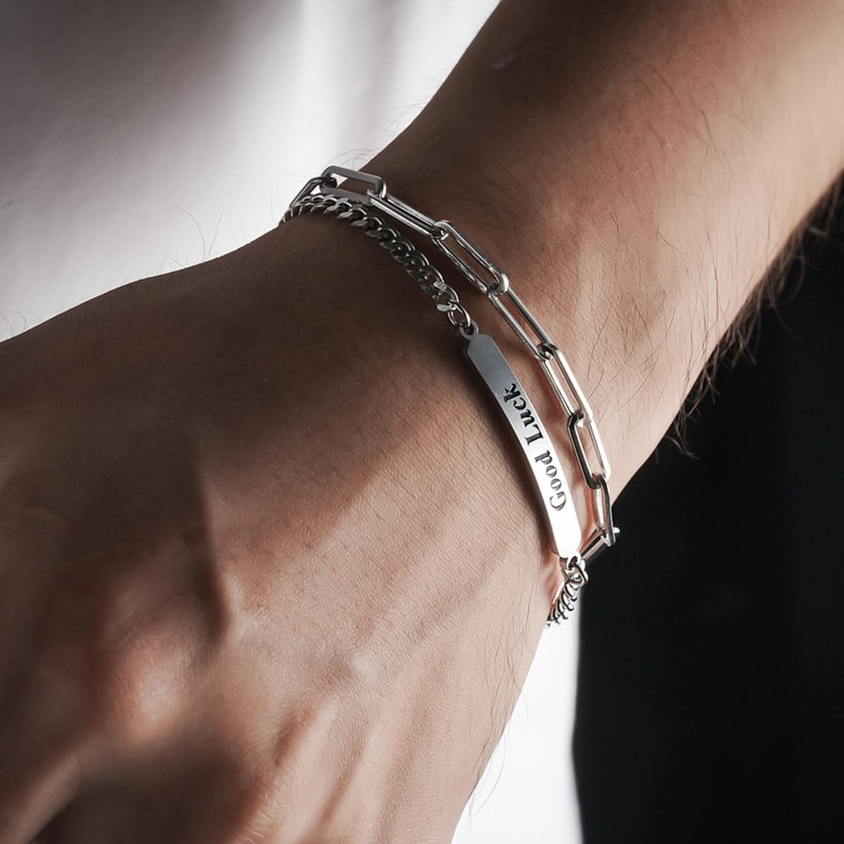 Titanium Steel Double-Layer Silver Letter Bracelet – Unisex