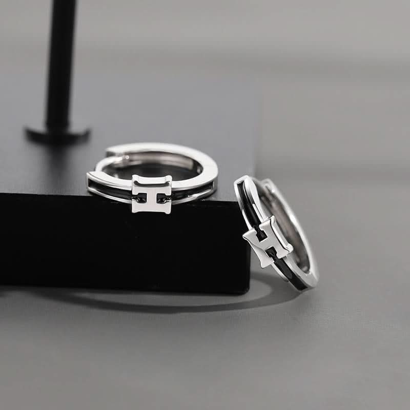 Men’s Black Geometric Earrings – Minimalist Korean Style Hoops