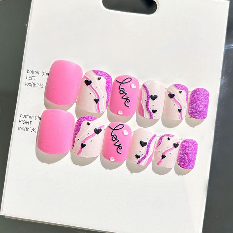 Wearable Embossed Short Bride Nail Art – Finished 3D False Nail Stickers
