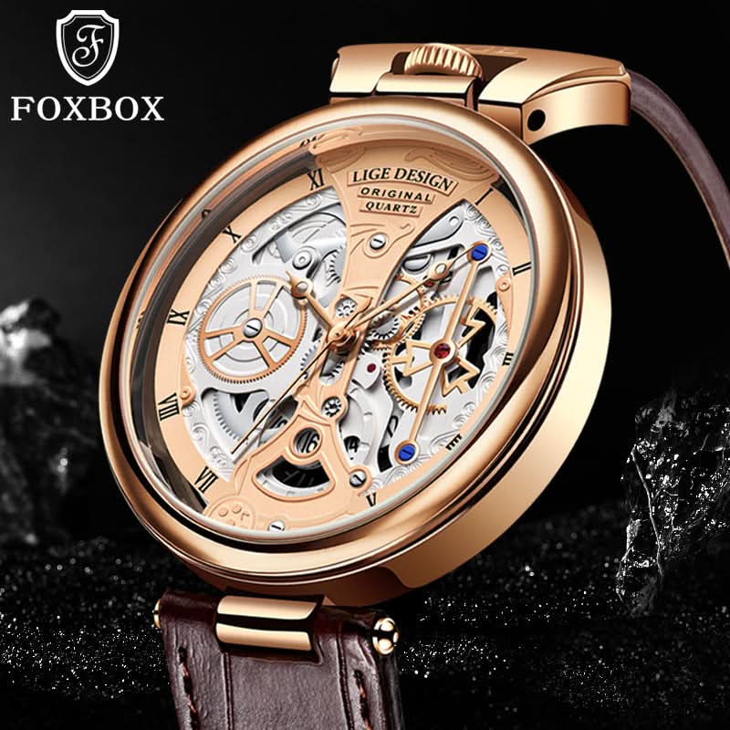 Men’s Hollow Dial Quartz Watch – Trendy Waterproof Leather Strap Timepiece