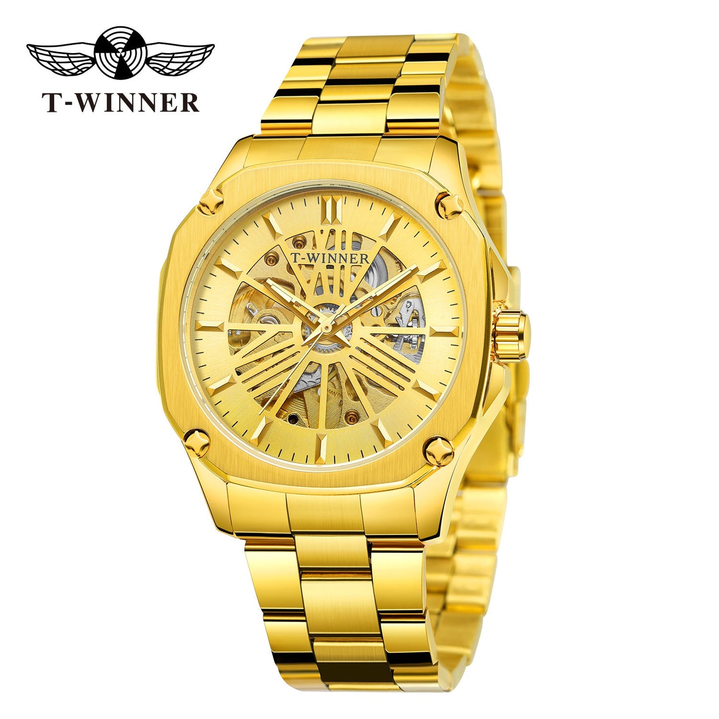 T-Winner Men’s Square Skeleton Automatic Mechanical Watch – Luminous Dial