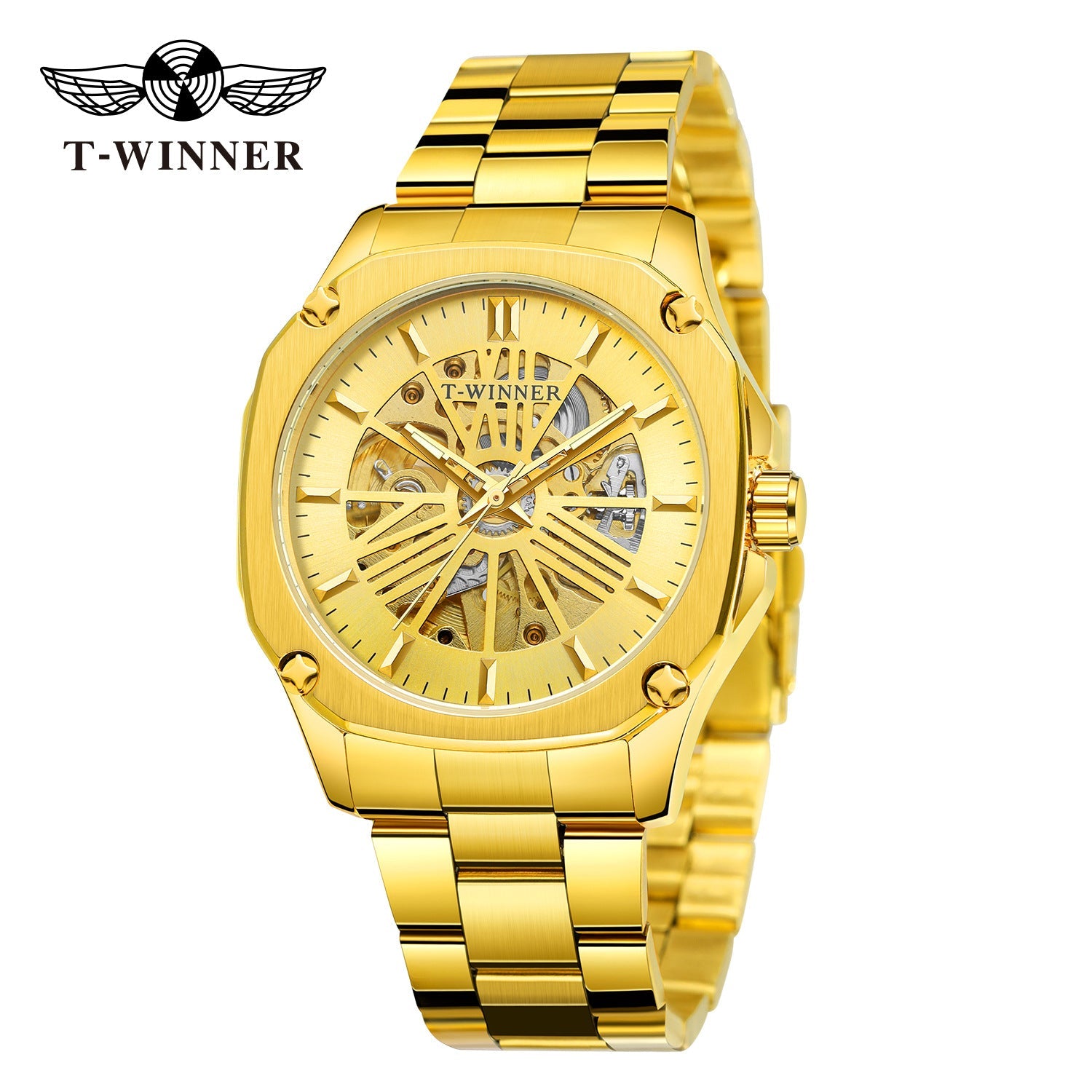 T-Winner Men’s Square Skeleton Automatic Mechanical Watch – Luminous Dial