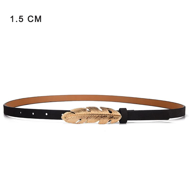 Thin PU Leather Belt with Flower Buckle