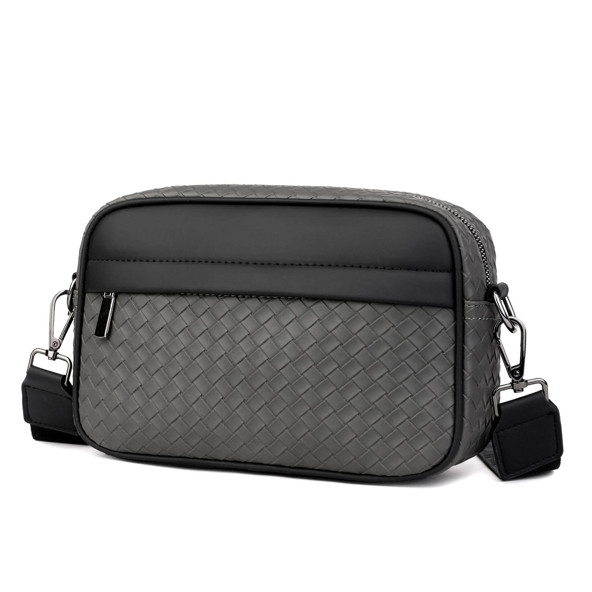 Men’s Trendy PU Plaid Crossbody Bag – Korean Style Small Messenger