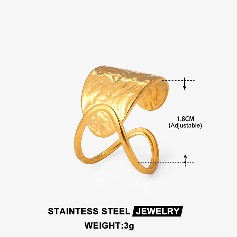 French Retro Open Ring – Non-Fading Stainless Steel Geometric Adjustable Ring for Women