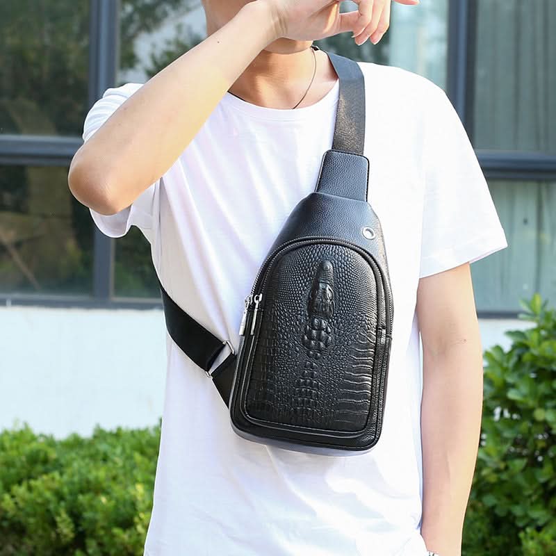 Men’s Stylish Crocodile Pattern Chest Bag – PU Leather Sling Bag, Wear-Resistant