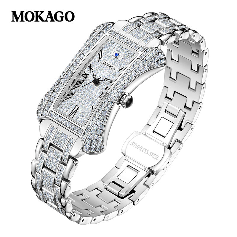 MOKAGO Ladies Diamond Quartz Watch – Luxury Rectangular Fashion Timepiece