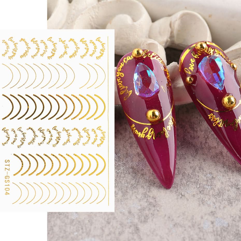 Rose Gold & Silver 3D Nail Stickers – Half-Moon Totem Design