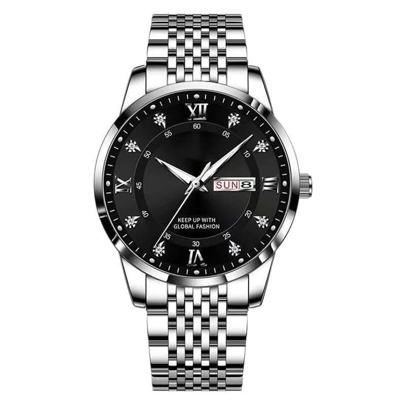 Men's Business Style Quartz Watch – Calendar & Week Display, Alloy Strap