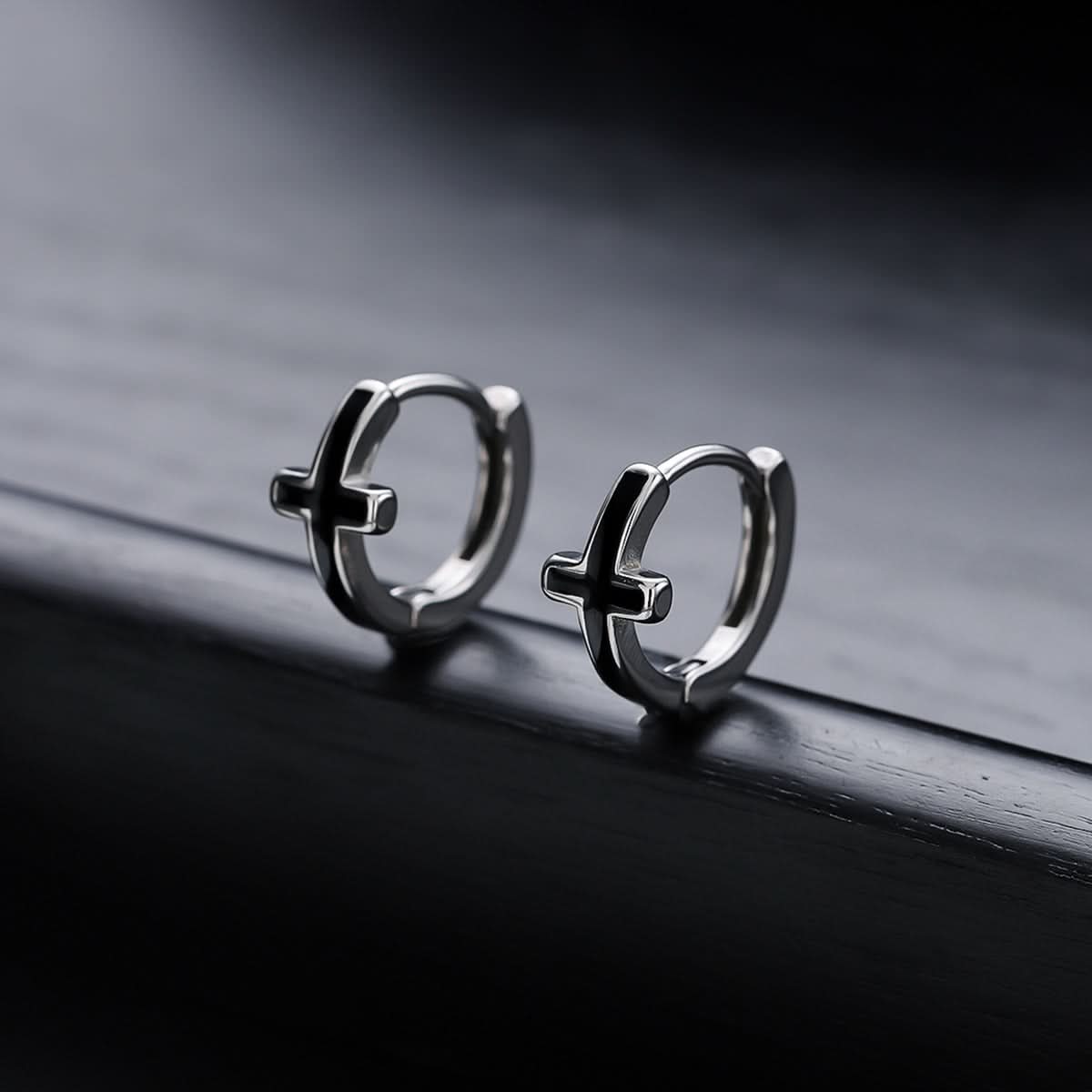 Unisex Black Titanium Steel Cross Earrings – Trendy High-End Jewelry