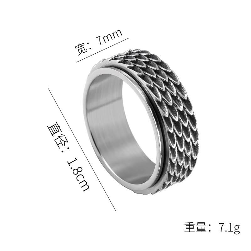 Men’s Trendy Stainless Steel Dragon Scale Rotatable Ring – Retro Spinning Band