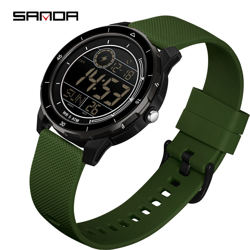 Sanda Men’s Sports Digital Watch – Multifunctional, Silicone Strap, Outdoor Student Watch