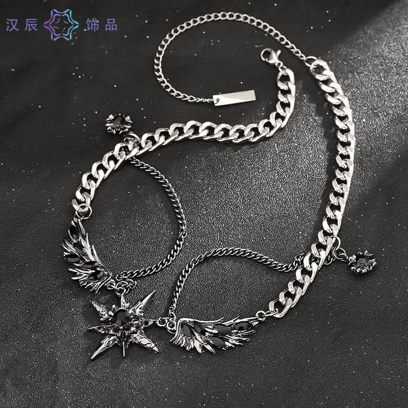 Men’s Six-Pointed Star Wing Necklace – Double-Layer Trendy Geometric Pendant