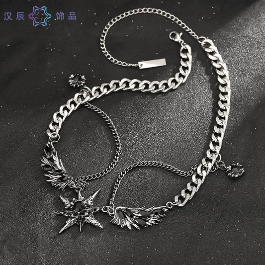 Men’s Six-Pointed Star Wing Necklace – Double-Layer Trendy Geometric Pendant