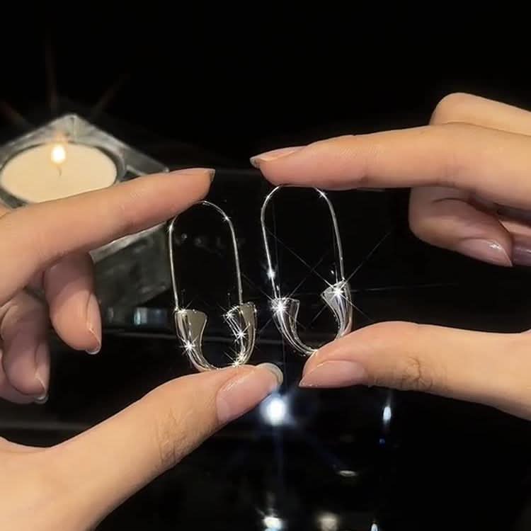 Trendy Silver Safety Pin Earrings Women