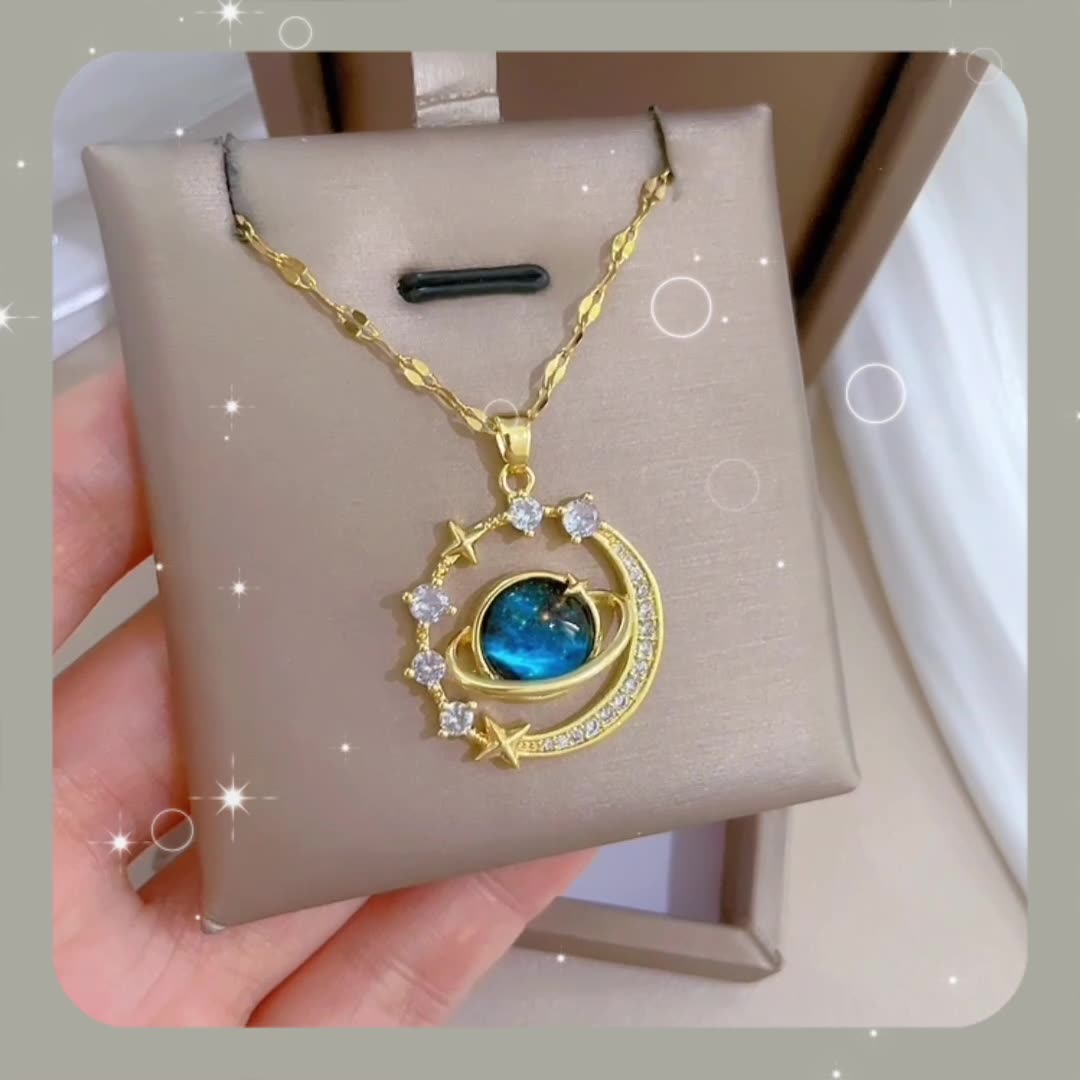 Starry Sky Planet Pendant Necklace – Luxury Titanium Steel Women’s Jewelry