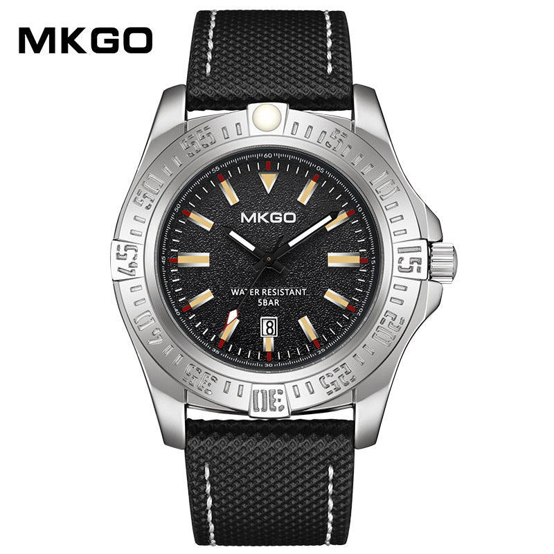 MKGO Men’s Quartz Watch with Calendar – Waterproof Leather Strap Fashion Timepiece