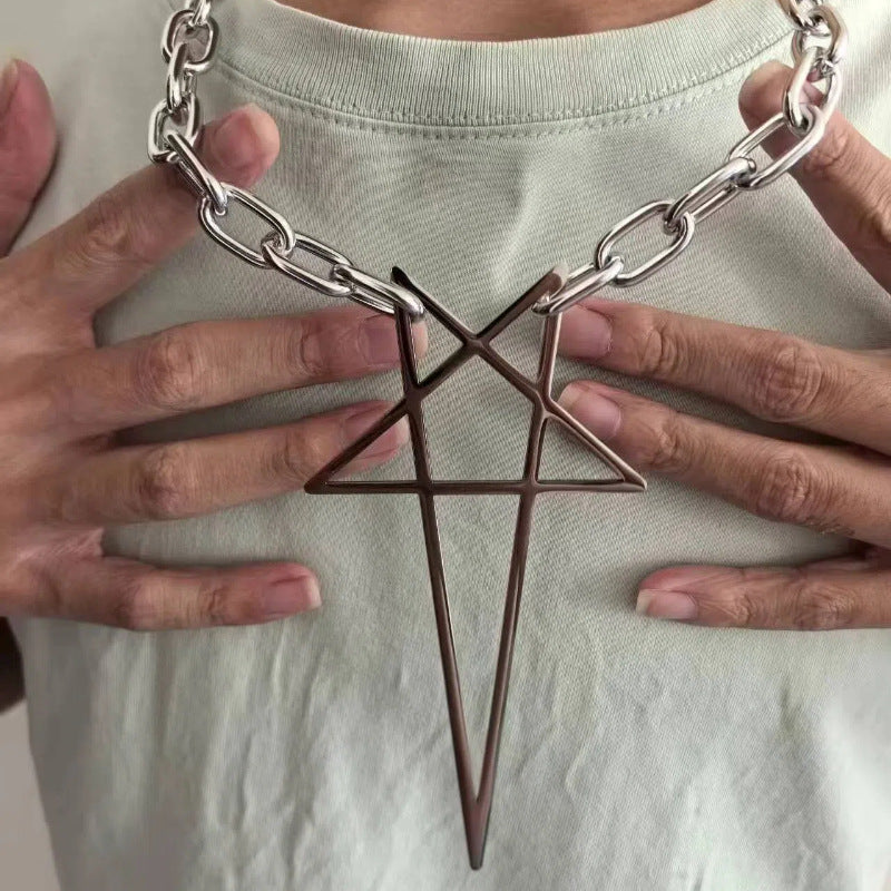 Silver Five-Pointed Star Pendant Necklace - Unisex