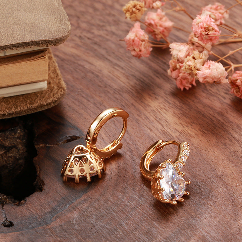 Rose Gold Heart Zircon Earrings – Ethnic Style Jewelry for Women