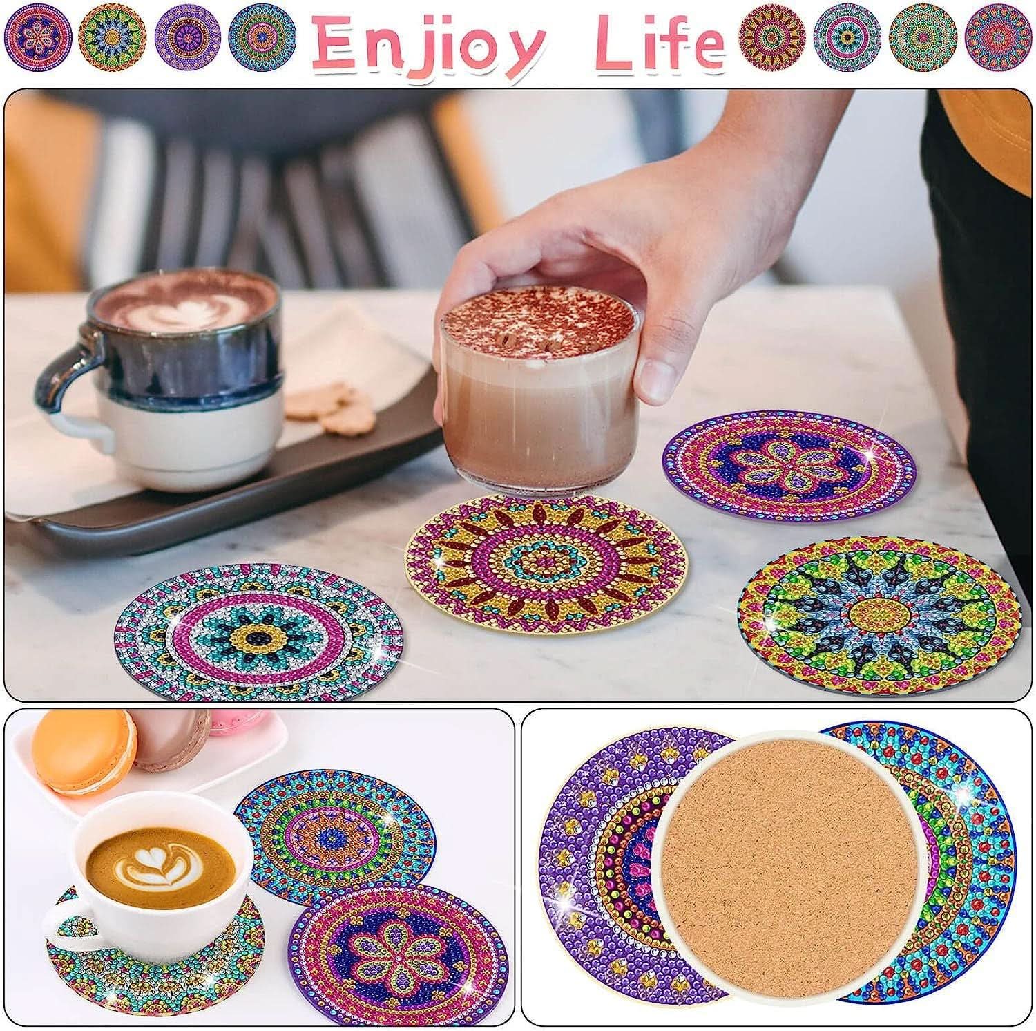8-Piece DIY Diamond Painting Coasters - Mandala Blue & White Porcelain Design