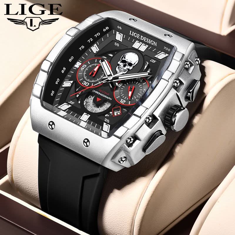 Men’s Skull Dial Quartz Watch – Luminous Barrel-Style Timepiece