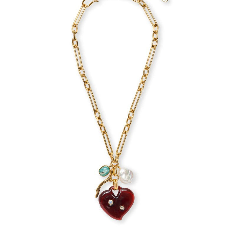 Colorful Star & Heart Pendant Necklace – Retro Copper Chain Jewelry for Women